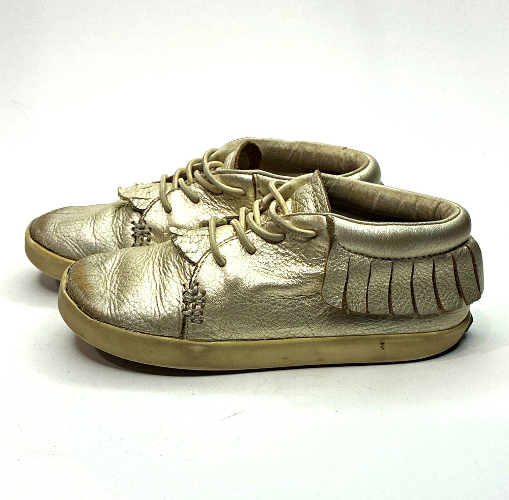 Freshly Picked Platinum Leather Sneaker Moccs Fringe Kids US 10
